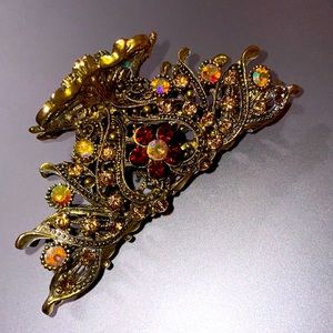 Brass rhinestone hair holder clip